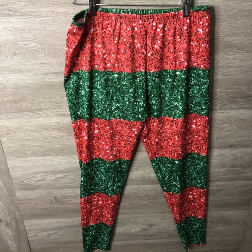 CowCow Womens 2XL Red Green Christmas Leggings NEW
